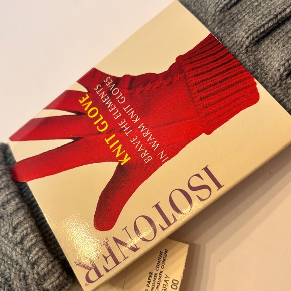 Isotoner Womens Knit Gloves Gray Suede Trim Winter Accessories  early 90s NWT - Picture 5 of 5